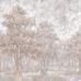 Широкие полотна панно на стену с пейзажем русского леса с акварельным рисунком деревьев "Туманное утро"